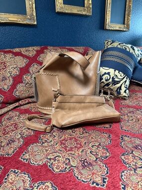 Everyday Tan Shoulder Bag with Matching Pouch - Women Bags